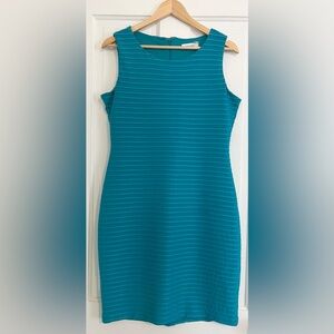 Calvin Klein Sleeveless Sheath Dress Size 10 Teal Blue Summer Summer Stretch